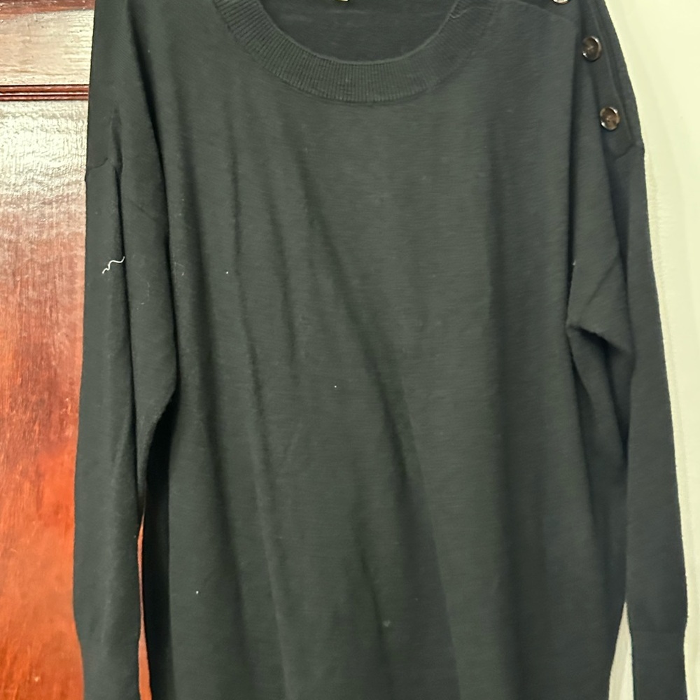 LOFT Black Knit Sweater with Buttons on Shoulder
